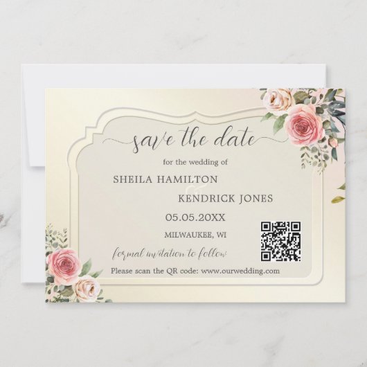 Boho Waterverf QR Code Foto Save the Date Kaart (Voorkant)