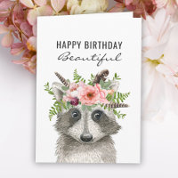Boho Waterverf Raccoon Happy Birthday
