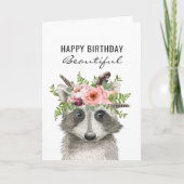 Boho Waterverf Raccoon Happy Birthday Kaart (Voorkant)