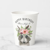 Boho Waterverf Raccoon Happy Birthday Papieren Bekers (Voorkant)