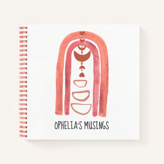 Boho Waterverf Rainbow Abstracte Vormen Naam Notitieboek (Voorkant)