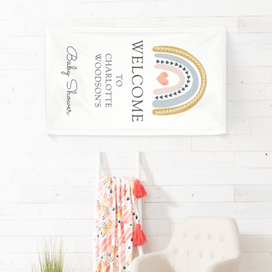 Boho Waterverf Rainbow Baby shower Banner (Insitu)