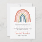 Boho Waterverf Rainbow Baby shower Bedankkaart (Voorkant)