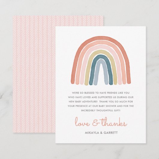 Boho Waterverf Rainbow Baby shower Bedankkaart (Voorkant / Achterkant)
