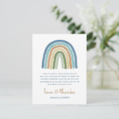 Boho Waterverf Rainbow Baby shower Blue Bedankkaart (Staand voorkant)