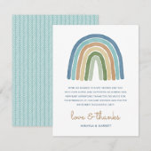Boho Waterverf Rainbow Baby shower Blue Bedankkaart (Voorkant / Achterkant)