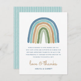 Boho Waterverf Rainbow Baby shower Blue Bedankkaart