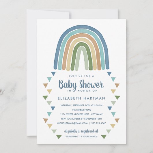 Boho Waterverf Rainbow Baby shower Blue Kaart (Voorkant)