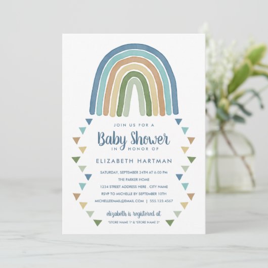 Boho Waterverf Rainbow Baby shower Blue Kaart (Staand voorkant)
