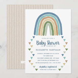 Boho Waterverf Rainbow Baby shower Blue Kaart
