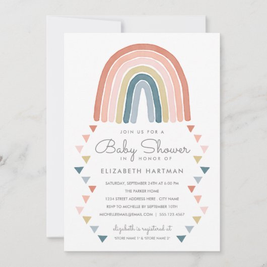 Boho Waterverf Rainbow Baby shower Coral Kaart (Voorkant)