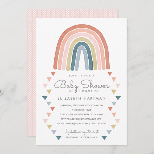 Boho Waterverf Rainbow Baby shower Coral Kaart (Voorkant / Achterkant)