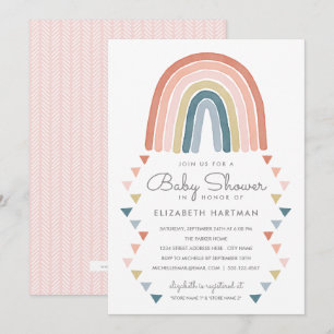 Boho Waterverf Rainbow Baby shower Coral Kaart