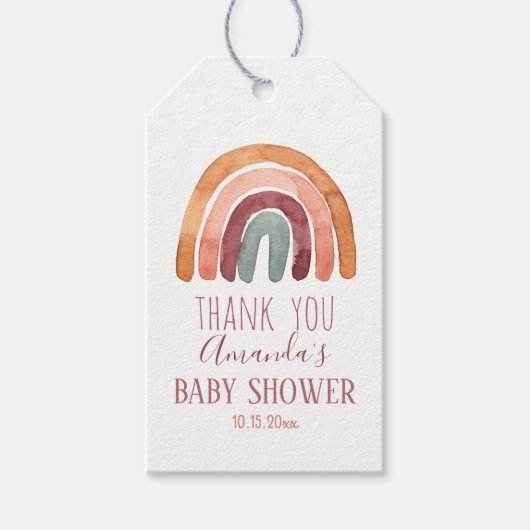 Boho Waterverf Rainbow Baby shower Dank u wel Cadeaulabel (Voorkant)