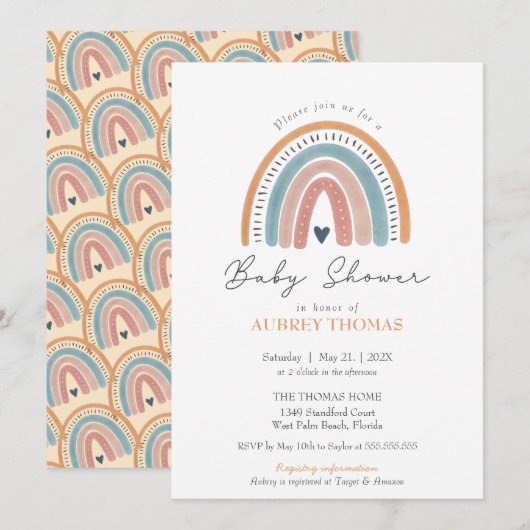 Boho Waterverf Rainbow Baby shower Genderneutraal Kaart (Voorkant / Achterkant)