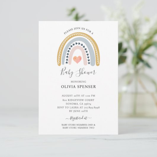 Boho Waterverf Rainbow Baby shower Kaart (Staand voorkant)