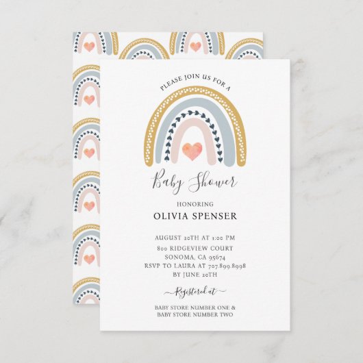Boho Waterverf Rainbow Baby shower Kaart (Voorkant / Achterkant)