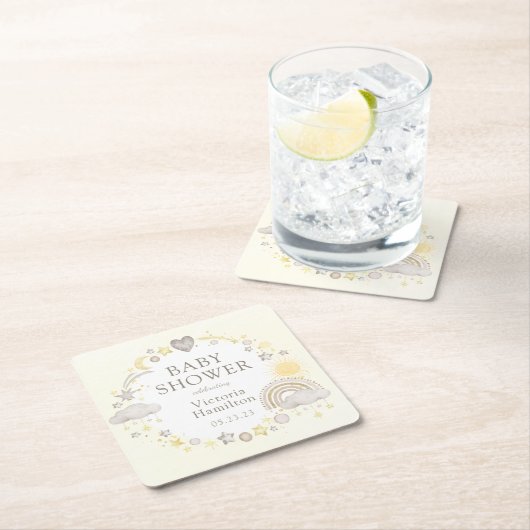 Boho Waterverf Rainbow Baby shower Kartonnen Onderzetters (Insitu)