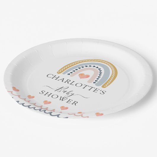 Boho Waterverf Rainbow Baby shower Papieren Bordje (Gekanteld)