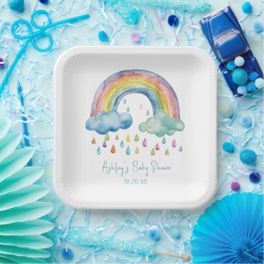 Boho Waterverf Rainbow Baby shower Papieren Bordje (Feest)