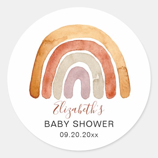 Boho Waterverf Rainbow Baby shower Ronde Sticker (Voorkant)