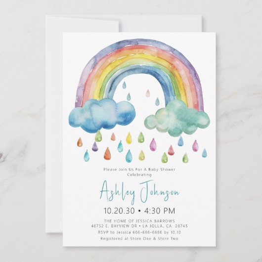 Boho Waterverf Rainbow Baby shower Uitnodiging (Voorkant)
