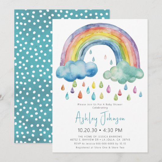 Boho Waterverf Rainbow Baby shower Uitnodiging (Voorkant / Achterkant)