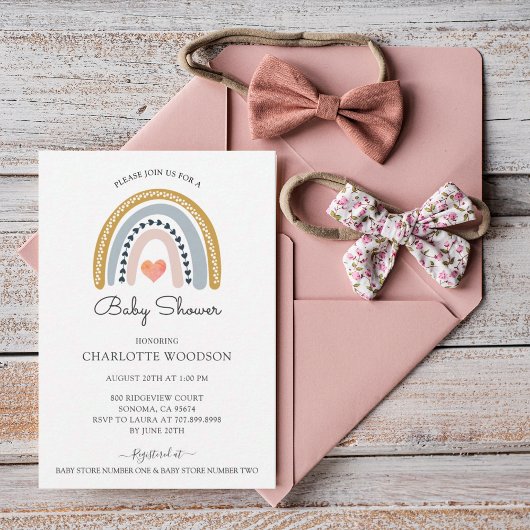 Boho Waterverf Rainbow Baby shower Uitnodiging