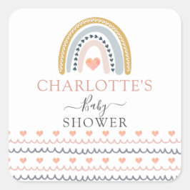 Boho Waterverf Rainbow Baby shower Uitnodiging Vierkante Sticker