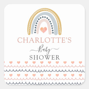 Boho Waterverf Rainbow Baby shower Uitnodiging Vierkante Sticker