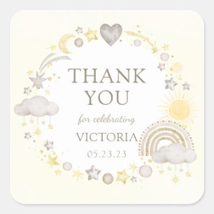 Boho Waterverf Rainbow Baby shower Vierkante Sticker