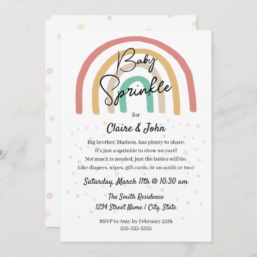 Boho Waterverf Rainbow Baby Sprinkle Kaart (Voorkant / Achterkant)