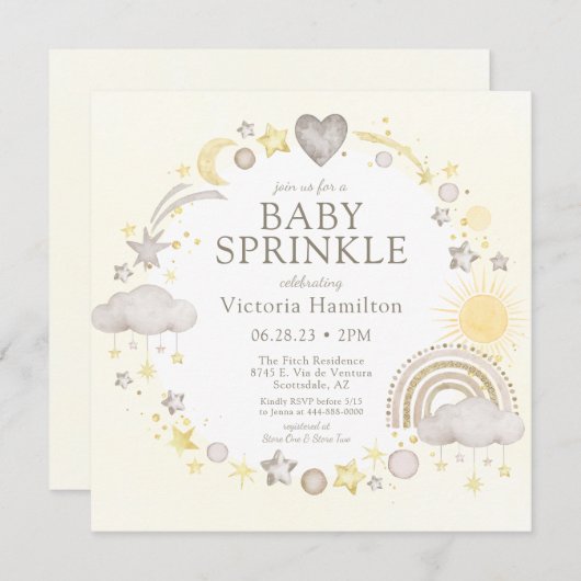 Boho Waterverf Rainbow Baby Sprinkle Kaart (Voorkant / Achterkant)
