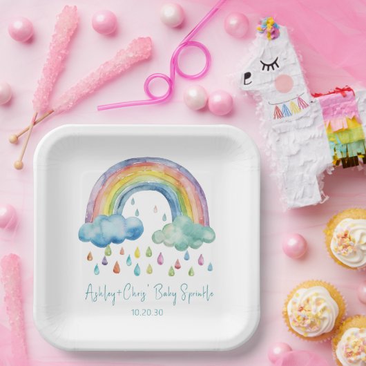 Boho Waterverf Rainbow Baby Sprinkle Papieren Bordje (Feest)