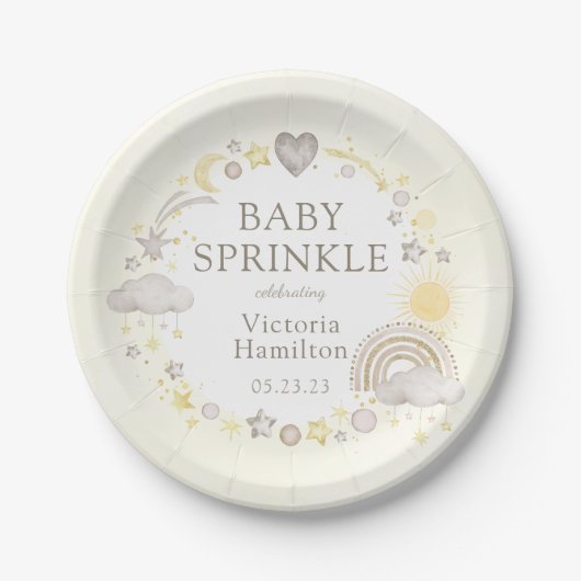 Boho Waterverf Rainbow Baby Sprinkle Papieren Bordje (Voorkant)