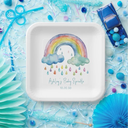 Boho Waterverf Rainbow Baby Sprinkle Papieren Bordje (Feest)