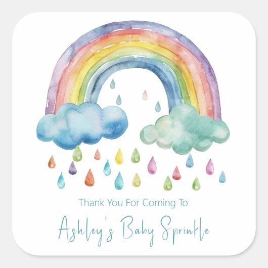 Boho Waterverf Rainbow Baby Sprinkle Vierkante Sticker (Voorkant)