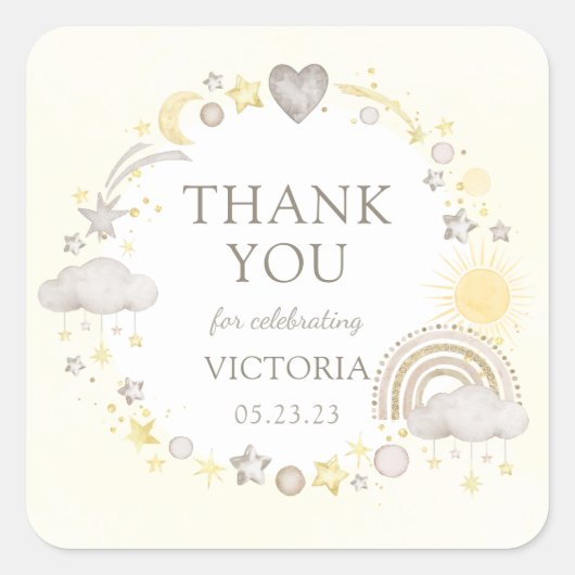 Boho Waterverf Rainbow Baby Sprinkle Vierkante Sticker (Voorkant)