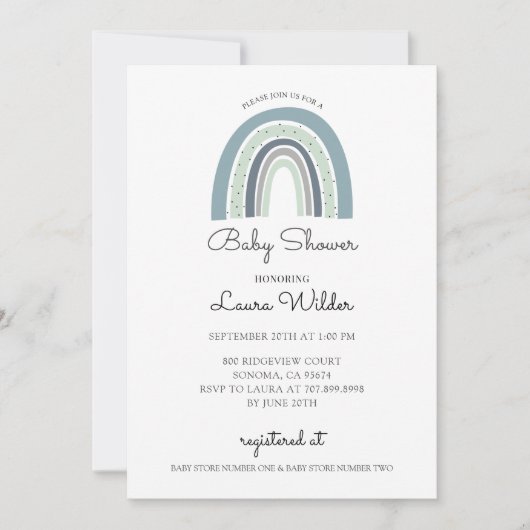 Boho Waterverf Rainbow Blue Baby Boy Shower Kaart (Voorkant)