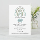 Boho Waterverf Rainbow Blue Baby Shower Invit Kaart (Staand voorkant)