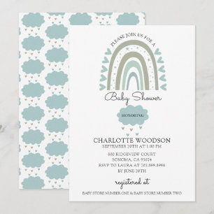 Boho Waterverf Rainbow Blue Baby Shower Invit Kaart