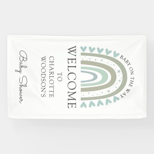 Boho Waterverf Rainbow Blue Boy Baby shower Spandoek (Horizontaal)