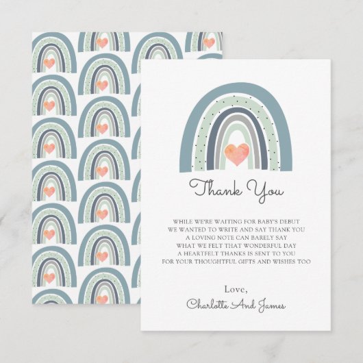 Boho Waterverf Rainbow Boy Baby shower Bedankkaart (Voorkant / Achterkant)