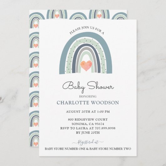 Boho Waterverf Rainbow Boy Baby shower Kaart (Voorkant / Achterkant)