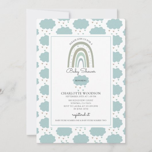 Boho Waterverf Rainbow Cloud Blue Baby Boy Shower Kaart (Voorkant)