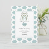 Boho Waterverf Rainbow Cloud Blue Baby Boy Shower Kaart (Staand voorkant)