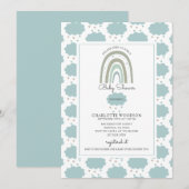 Boho Waterverf Rainbow Cloud Blue Baby Boy Shower Kaart (Voorkant / Achterkant)