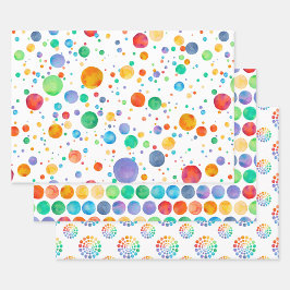 Boho Waterverf Rainbow Dot Wrapping Paper Set