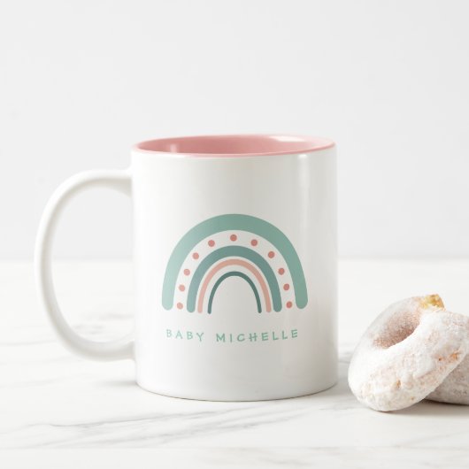 Boho Waterverf Rainbow Gepersonaliseerd Tweekleurige Koffiemok (Met donut)