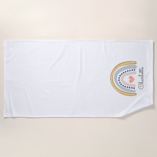 Boho Waterverf Rainbow Gepersonaliseerde Button Strandlaken (Voorkant)